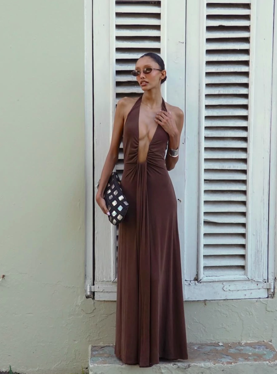 MISHA Collection Jennifer Cupro Maxi Brown